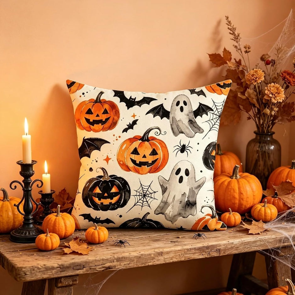 Ghost & Pumpkin Pillow Cover
