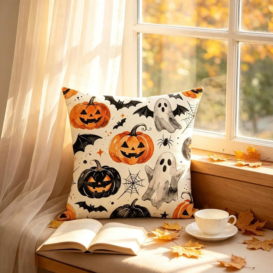 Ghost & Pumpkin Pillow Cover — product image 2