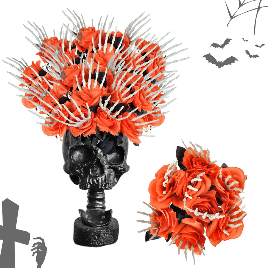 Gothic Skull Hand & Rose Accent